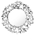 Meridian Furniture - Butterfly Mirror, Silver - Flutter by, butterfly. Such is the sentiment when you bring home this lovely Butterfly mirror Meridian Furniture. This mirror is surrounded around its entire perimeter with silver foil butterflies for a luxe look that sets hearts fluttering while adding a bit of garden charm to your modern decor. Pair it with other items in the Butterfly collection for a complete look.