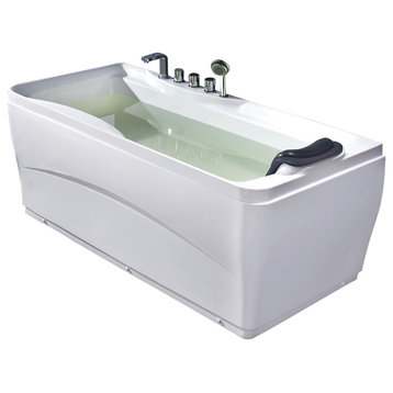 EAGO White Drain Acrylic 63" Soaking Tub with Fixtures, Left