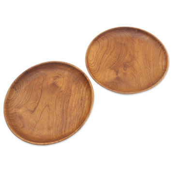 Novica Handmade Natures Course Teak Wood Plates (9 Inch, Pair)