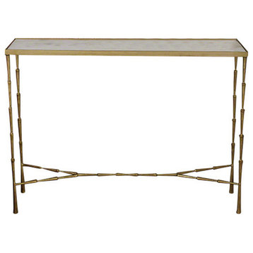 Gold Brass White Marble Top Console Table  Minimalist Modern X Frame Classic