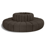 Meridian Furniture - Arc Upholstered Outward Curved Modular Sectional, Brown, 8-Piece: Reverse Corner (8), Boucle Fabric - Give your living room or den the perfect blend of style and versatility with this Arc boucle fabric curved modular Sectional. Part of the Arc modular furniture collection, this Sectional comes upholstered in rich brown boucle fabric and features deep channel tufting that adds a touch of luxury while enhancing comfort and support. A seamless combination of form and function, this chair can be used with other Arc pieces to create a myriad of configurations in your well-curated room.