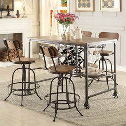 5429-36 INDUSTRIAL 5PC METAL COUNTER HEIGHT DINING TABLE SET CHAIRS - Dining Sets