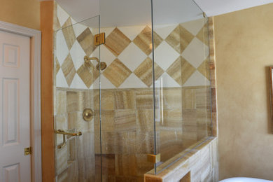 Bathroom - french country bathroom idea in Denver with yellow walls