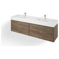 Bliss Bath Vanity, Butternut, 72", Double Sink, Wall Mount