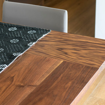 Expandable 'Blend' Walnut and Steel Dining Table // Wood-Capped Steel Legs
