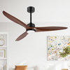 52" Solid Wood 3-Blade LED Ceiling Fan With Remote Control and Light Kit, Black/Walnut