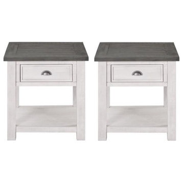 Home Square Monterey Solid Wood End Table in White and Gray - Set of 2