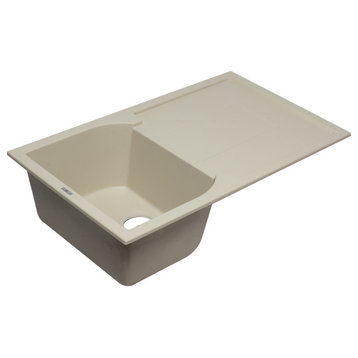 ALFI 34" Single Bowl Granite Composite Kitchen Sink With Drainboard, Biscuit