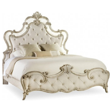 Hooker Furniture Sanctuary Tufted Queen Mirrored Bed in Beige