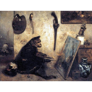 Alexandre Gabriel Decamps A Monkey Painter, 21"x28" Wall Decal