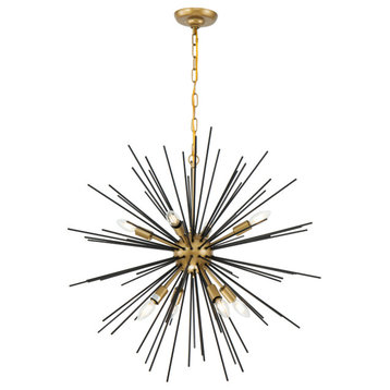 Timber 8 Light Pendant in Brass And Black