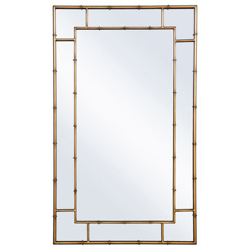 Decorative Mirror Antiqued Gold Metal Bamboo Frame