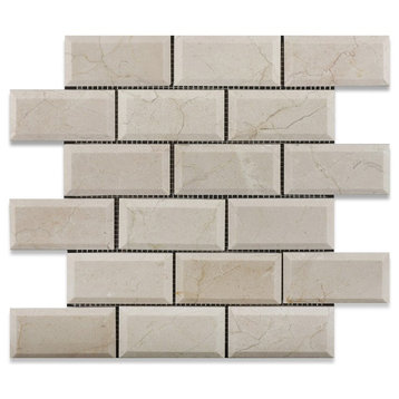 2 X 4 Crema Marfil Marble Polished & Beveled Brick Mosaic Tile