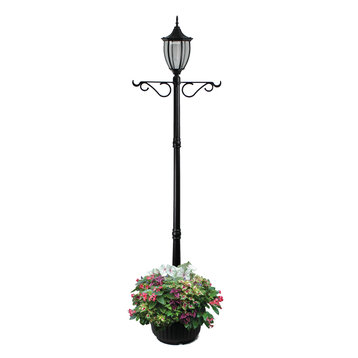 Sun-Ray Crestmont Single-Head Solar Lamp Post and Planter With Hanger, Black