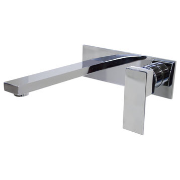 Chrome Single Handle Linear Wall Mount Lavatory Faucet with Backplate