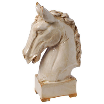 Transitional Style Ceramic Horse Head Decor Piece, Large, Beige