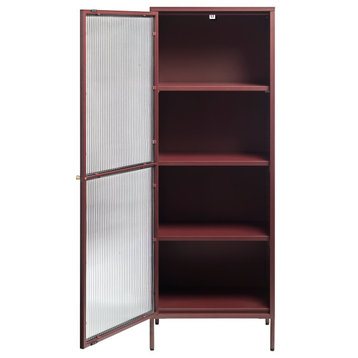 63 H x 15.7 W x 22.5 D Wine Red Steel Tower Cabinet With Gold Accents