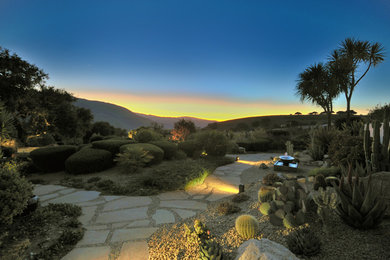 This is an example of a large and desert look backyard full sun formal garden in Other with natural stone pavers.