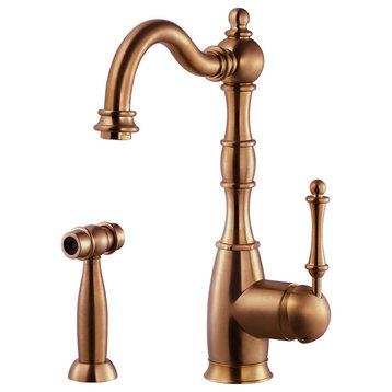 Regal Traditional Solid Brass Kitchen Faucet With Sidespray, Antique Copper