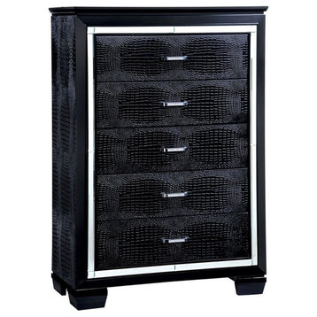 Wood Chest with 5 Drawers, Black