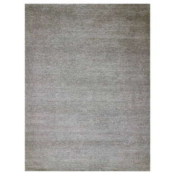 Flannel Gray Hand Knotted Wool Grass Design Undyed Plain Rug 10'1"x13'9"