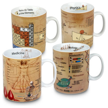 Mugs of Knowledge, Mugs Medicine, Physics, Chemistry, Biology, 4-Piece Set