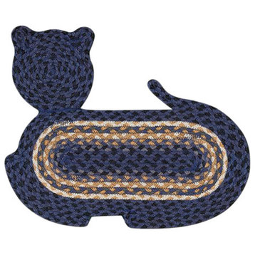 Light and Dark Blue/Mustard Cat Shaped Rug 14.5"x19.5"