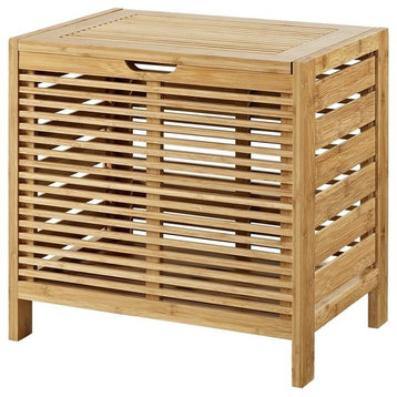 Linon Bracken Sturdy Solid Bamboo Slatted Hamper with Wide Top in Natural Brown
