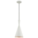 Livex Lighting - Livex Lighting 41185-03 Metal Shade - 7.25" One Light Mini Pendant - A modern double-cone shade mini pendant features aMetal Shade 7.25" On White White Metal/Go *UL Approved: YES Energy Star Qualified: n/a ADA Certified: n/a  *Number of Lights: Lamp: 1-*Wattage:60w Medium Base bulb(s) *Bulb Included:No *Bulb Type:Medium Base *Finish Type:White