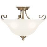 Livex Lighting - Coronado Ceiling Mount, Antique Brass - Classic antique brass three light semi flush mount paired with white alabaster glass. Timeless in its vintage appeal  this light is stylish for both new and restored homes.