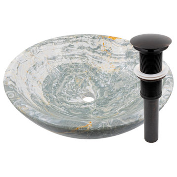 Novatto Blue Onyx Vessel Sink and Drain, Oil Rubbed Bronze