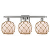 Farmhouse 3-Light Bath Vanity-Light, Brushed Satin, White Glass With Brown Rope