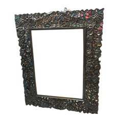 Mogul Interior - Consigned Antique Hand-Carved Mirror Frame With Grape Leaf Clusters - Wall Mirrors