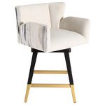 PENINSULA HOME COLLECTION - Counter stool Grace Swivel, Bae Porcelain and Tia Tuxedo. - A transitional barstool with classic clean lines. Made in solid hardwoods, black smooth finish with accents in gold. Upholstered two upgraded fabrics.