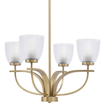 Cavella 4-Light Chandelier, New Age Brass, 5" Clear Ribbed Glass