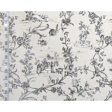 Black beige toile fabric French country home decorating material, Standard Cut