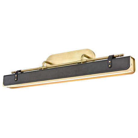 Valise Wall/Vanity Light, Vintage Brass/Tuxedo Leather, 31.5"Wx7.4"Hx4.5"E