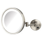 Jerdon - Jerdon 9.5", 5X Mag, LED Wall Mount Mirror, Nickel, Direct Wire - The Jerdon HL1016NLD 9.5-inch 5X Magnified LED Wall Mount Direct Wire Mirror is used in luxury hotels and spas because of its convenience, sleek look and precise magnification. With a mirror diameter of 9.5-inches and 5X magnification, you can be sure that every detail of your hair and makeup are beautiful and flawless. The LED light is designed around the perimeter of the mirror to distribute light evenly. The HL1016NLD extends 16-inches from the wall and allows for movement at different angles. The on/off switch on the base will activate the LED lighting when you need it. This mirror has an attractive nickel finish that protects against moisture and condensation. The HL1016NLD is designed to be a direct wire mirror and connects to an existing junction box on the wall. There is no power cord and plug.  This beauty accessory comes complete with mounting hardware for an easy installation.