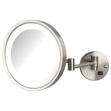 Jerdon 9.5", 5X Mag, LED Wall Mount Mirror, Nickel, Direct Wire