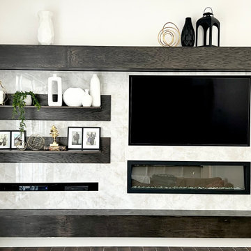 Built in media wall with custom shelving