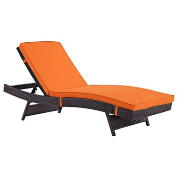 Modern Contemporary Urban Outdoor Patio Chaise Lounge Chair, Orange, Rattan