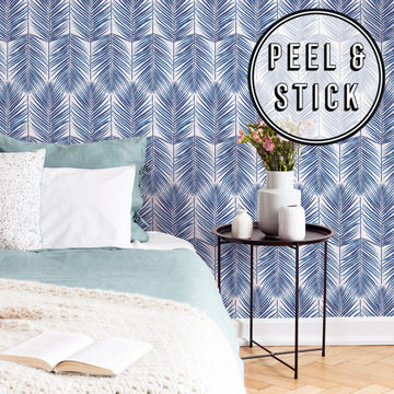 Transform Palm Leaves Blue Peel and Stick Wallpaper by Graham and Brown Bedroom