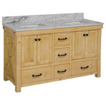 Kitchen Bath Collection - Tuscany 60" Bathroom Vanity, Drift Wood, Carrara Marble, Double - The Tuscany: elegant country chic. Featuring rustic barn-door inspired wood paneling and plenty of storage space, this vanity is as stylish as it is functional.