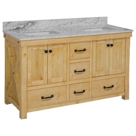 Tuscany 60" Bathroom Vanity, Drift Wood, Carrara Marble, Double