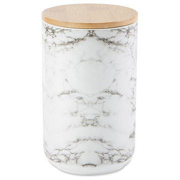 Bone Dry 4x4" Modern Style Ceramic Treat Canister in White Marble