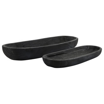 2-Piece Set Wood Decor Plates, Black