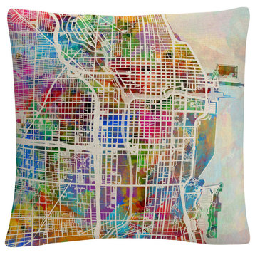Michael Tompsett 'Chicago City Street Map II' Decorative Throw Pillow