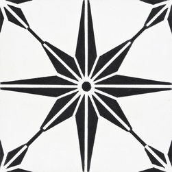 Moroccan Mosaic and Tile House - Tafilalt Handmade Cement Tile, White/Black, Sample - Wall And Floor Tile