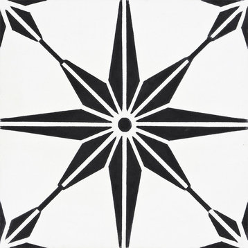 8"x8" Tafilalt Handmade Cement Tile, White/Black, Set of 12