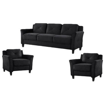 Set of 3 Black Microfiber Sofa and Accent Chair